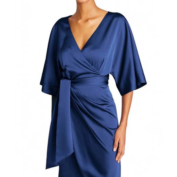 NEW THEIA alicia v-neck cocktail dress in deep sapphire